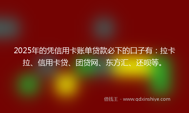2025年的凭信用卡账单贷款必下的口子有：拉卡拉、信用卡贷、团贷网、东方汇、还呗等。