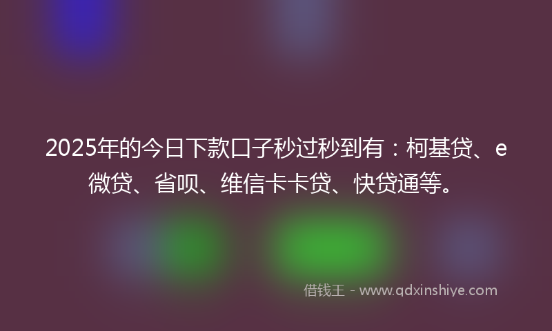 2025年的今日下款口子秒过秒到有：柯基贷、e微贷、省呗、维信卡卡贷、快贷通等。