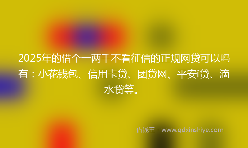 2025年的借个一两千不看征信的正规网贷可以吗有：小花钱包、信用卡贷、团贷网、平安i贷、滴水贷等。
