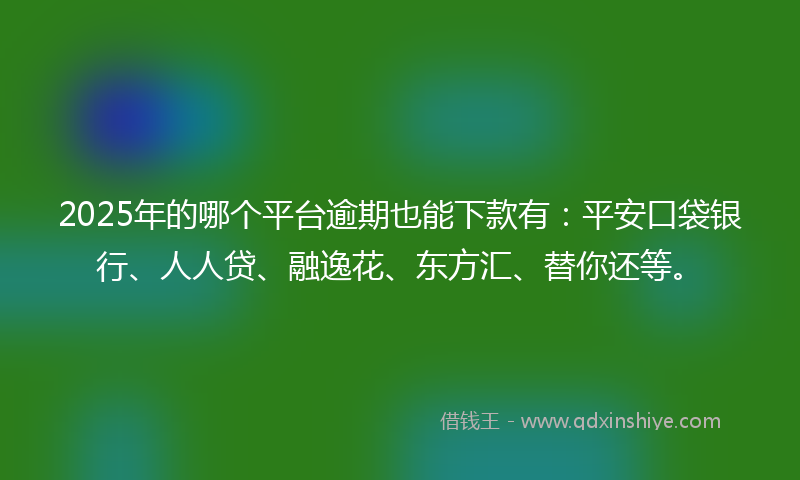 2025年的哪个平台逾期也能下款有：平安口袋银行、人人贷、融逸花、东方汇、替你还等。