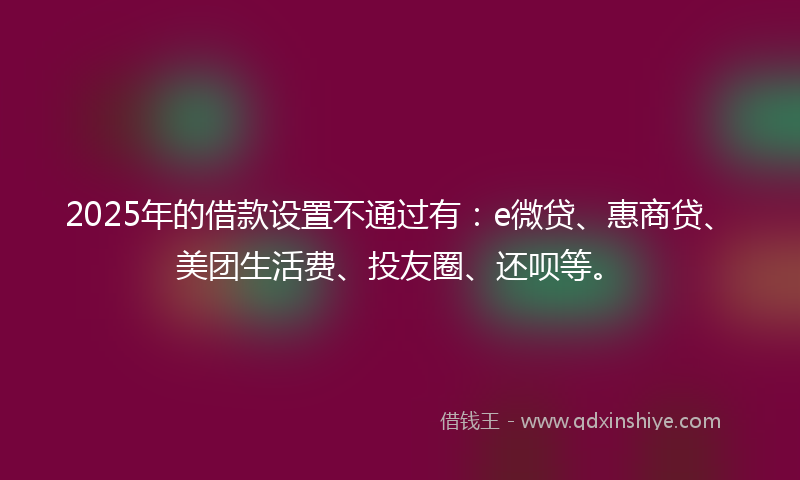2025年的借款设置不通过有：e微贷、惠商贷、美团生活费、投友圈、还呗等。