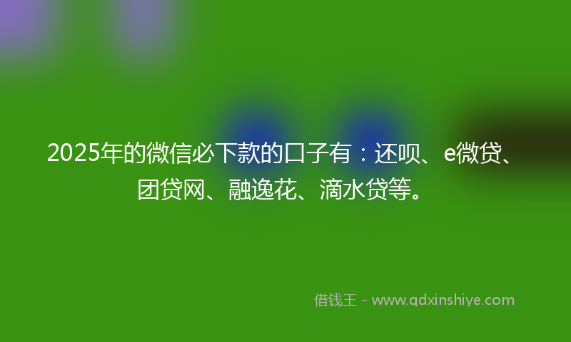 2025年的微信必下款的口子有：还呗、e微贷、团贷网、融逸花、滴水贷等。