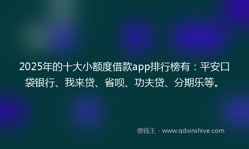 2025年的十大小额度借款app排行榜有：平安口袋银行、我来贷、省呗、功夫贷、分期乐等。