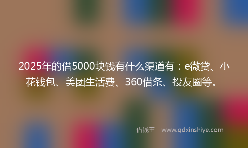 2025年的借5000块钱有什么渠道有：e微贷、小花钱包、美团生活费、360借条、投友圈等。