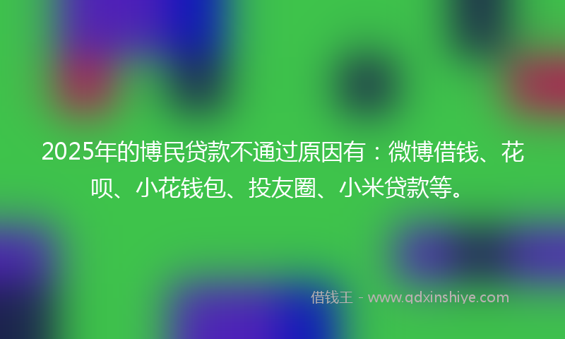 2025年的博民贷款不通过原因有：微博借钱、花呗、小花钱包、投友圈、小米贷款等。