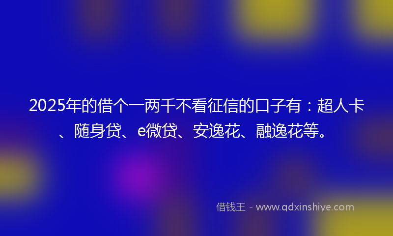 2025年的借个一两千不看征信的口子有：超人卡、随身贷、e微贷、安逸花、融逸花等。