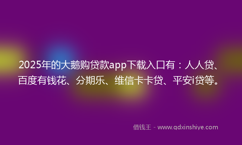 2025年的大鹅购贷款app下载入口有：人人贷、百度有钱花、分期乐、维信卡卡贷、平安i贷等。
