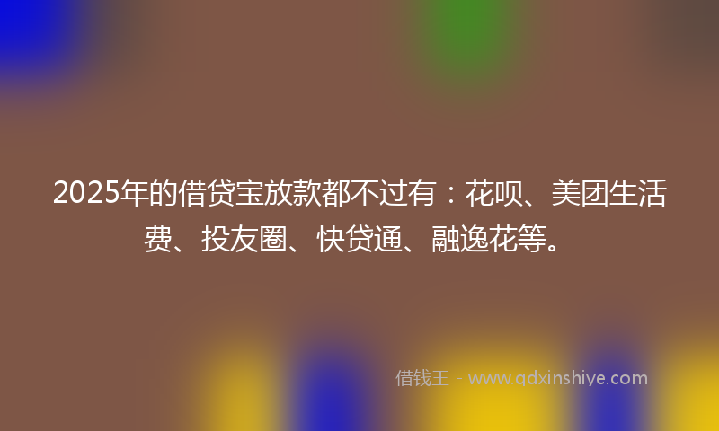 2025年的借贷宝放款都不过有：花呗、美团生活费、投友圈、快贷通、融逸花等。