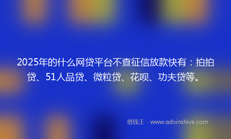 2025年的什么网贷平台不查征信放款快有：拍拍贷、51人品贷、微粒贷、花呗、功夫贷等。