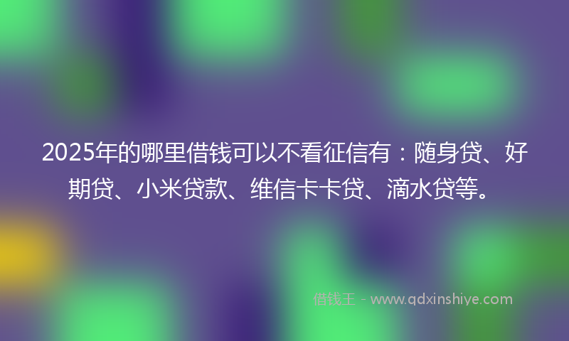 2025年的哪里借钱可以不看征信有：随身贷、好期贷、小米贷款、维信卡卡贷、滴水贷等。