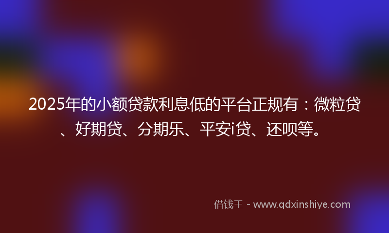 2025年的小额贷款利息低的平台正规有：微粒贷、好期贷、分期乐、平安i贷、还呗等。