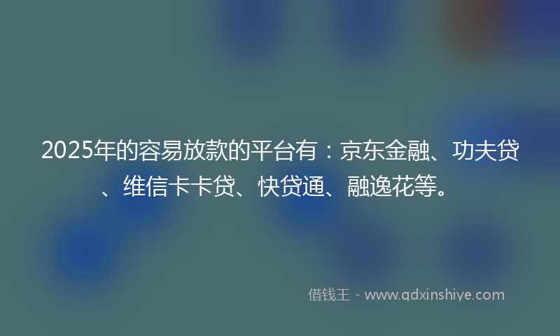 2025年的容易放款的平台有：京东金融、功夫贷、维信卡卡贷、快贷通、融逸花等。