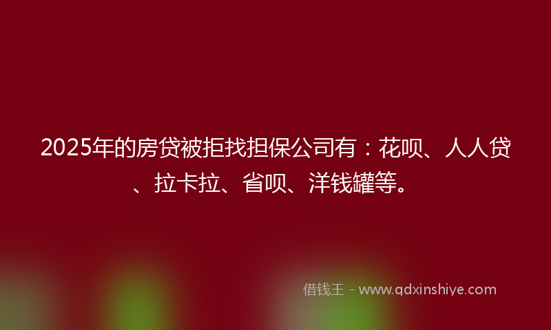 2025年的房贷被拒找担保公司有：花呗、人人贷、拉卡拉、省呗、洋钱罐等。