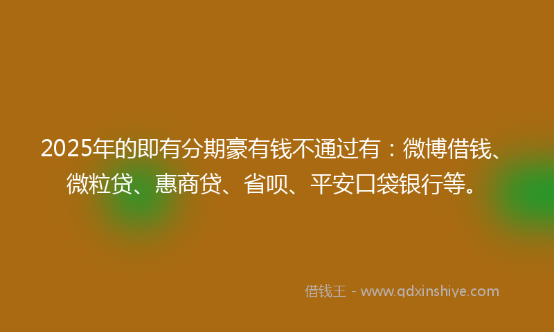 2025年的即有分期豪有钱不通过有：微博借钱、微粒贷、惠商贷、省呗、平安口袋银行等。