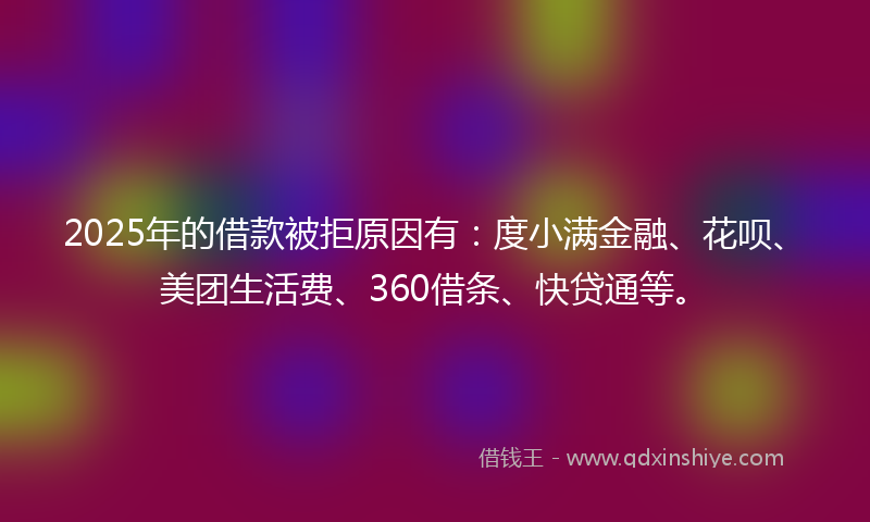 2025年的借款被拒原因有：度小满金融、花呗、美团生活费、360借条、快贷通等。