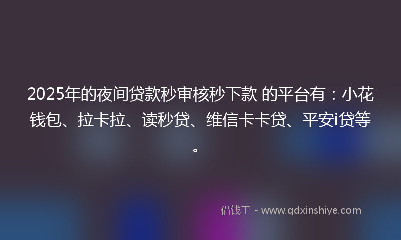2025年的夜间贷款秒审核秒下款 的平台有：小花钱包、拉卡拉、读秒贷、维信卡卡贷、平安i贷等。