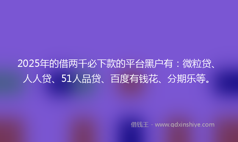 2025年的借两千必下款的平台黑户有：微粒贷、人人贷、51人品贷、百度有钱花、分期乐等。