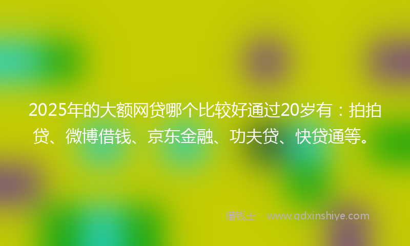 2025年的大额网贷哪个比较好通过20岁有：拍拍贷、微博借钱、京东金融、功夫贷、快贷通等。