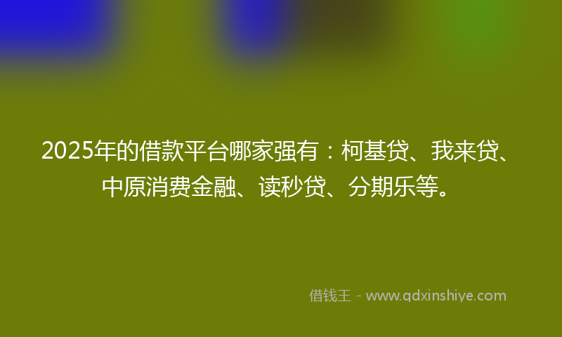 2025年的借款平台哪家强有：柯基贷、我来贷、中原消费金融、读秒贷、分期乐等。