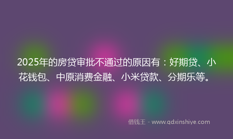 2025年的房贷审批不通过的原因有：好期贷、小花钱包、中原消费金融、小米贷款、分期乐等。
