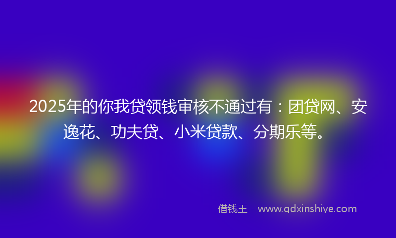 2025年的你我贷领钱审核不通过有：团贷网、安逸花、功夫贷、小米贷款、分期乐等。