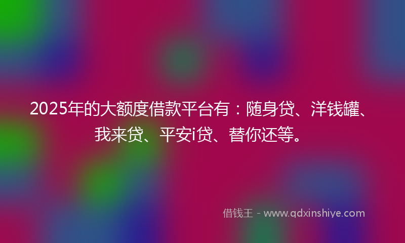 2025年的大额度借款平台有：随身贷、洋钱罐、我来贷、平安i贷、替你还等。