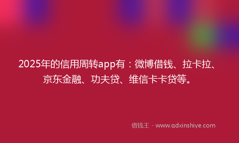 2025年的信用周转app有：微博借钱、拉卡拉、京东金融、功夫贷、维信卡卡贷等。