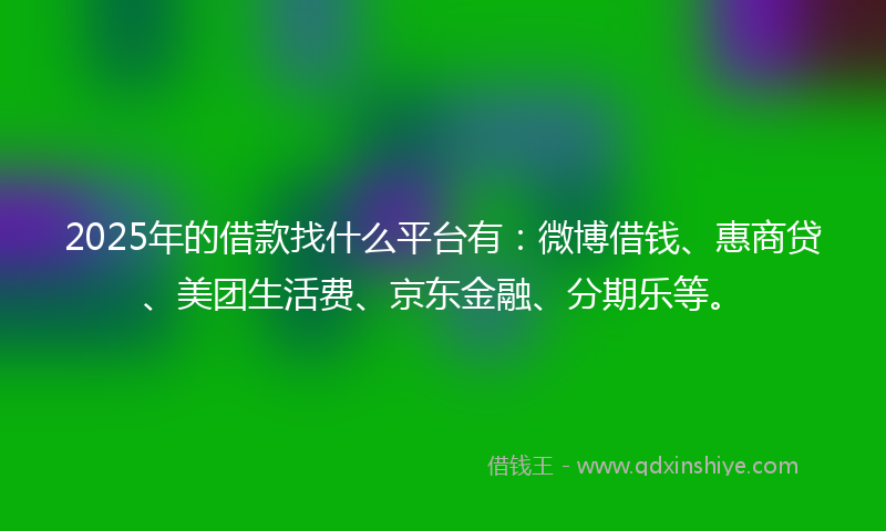 2025年的借款找什么平台有：微博借钱、惠商贷、美团生活费、京东金融、分期乐等。