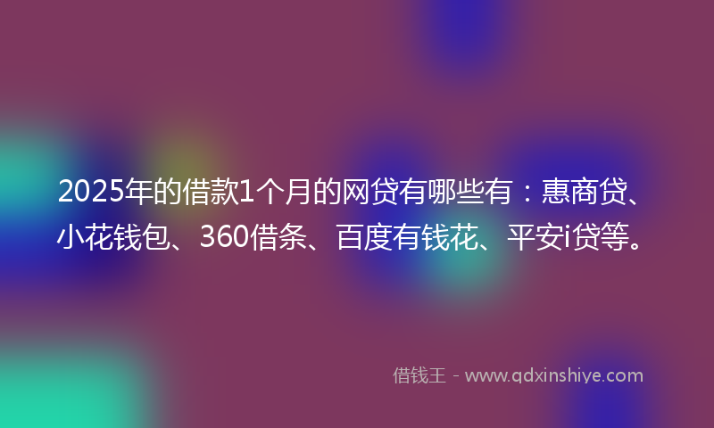 2025年的借款1个月的网贷有哪些有：惠商贷、小花钱包、360借条、百度有钱花、平安i贷等。