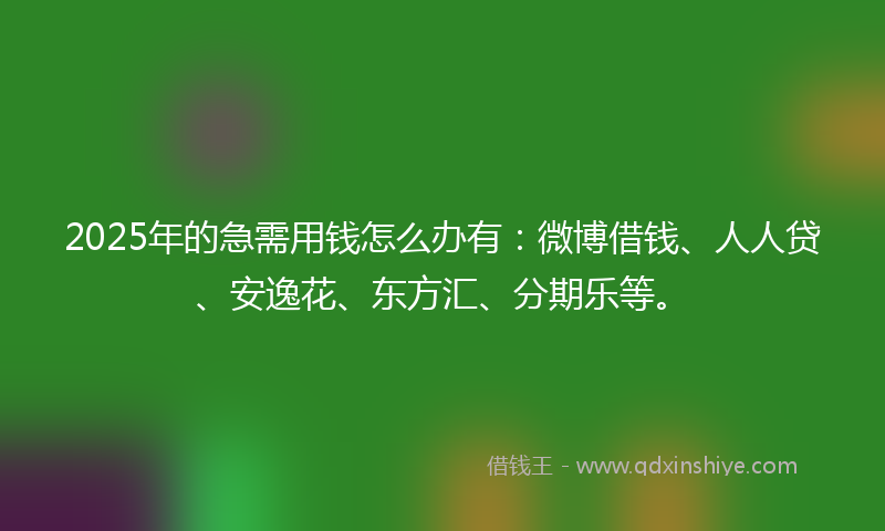 2025年的急需用钱怎么办有：微博借钱、人人贷、安逸花、东方汇、分期乐等。