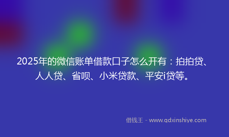 2025年的微信账单借款口子怎么开有：拍拍贷、人人贷、省呗、小米贷款、平安i贷等。