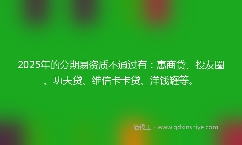 2025年的分期易资质不通过有：惠商贷、投友圈、功夫贷、维信卡卡贷、洋钱罐等。