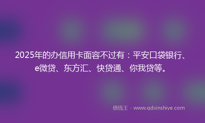 2025年的办信用卡面容不过有：平安口袋银行、e微贷、东方汇、快贷通、你我贷等。