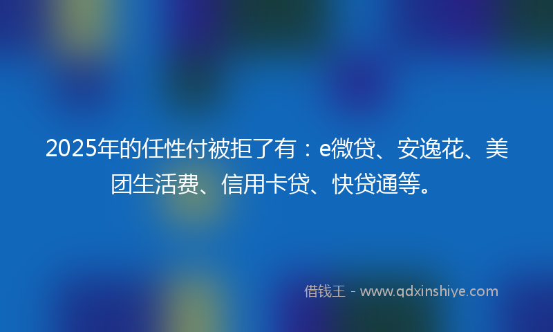 2025年的任性付被拒了有：e微贷、安逸花、美团生活费、信用卡贷、快贷通等。