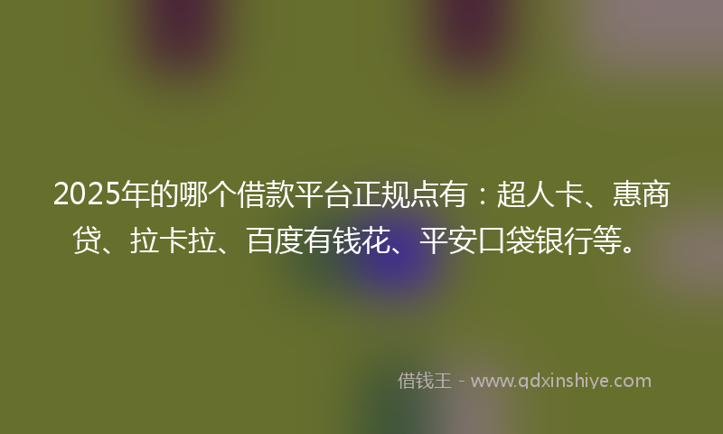 2025年的哪个借款平台正规点有：超人卡、惠商贷、拉卡拉、百度有钱花、平安口袋银行等。