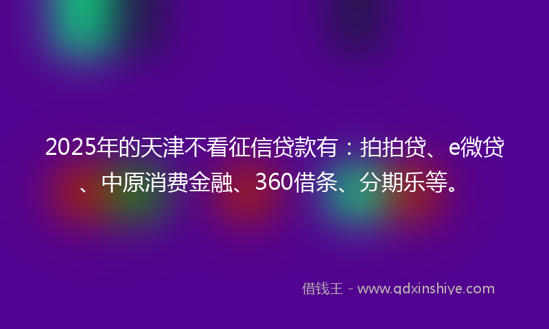 2025年的天津不看征信贷款有：拍拍贷、e微贷、中原消费金融、360借条、分期乐等。