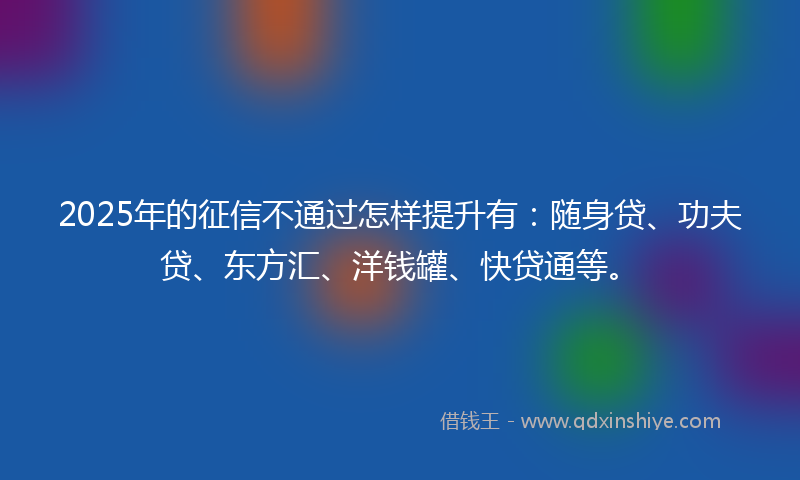 2025年的征信不通过怎样提升有：随身贷、功夫贷、东方汇、洋钱罐、快贷通等。