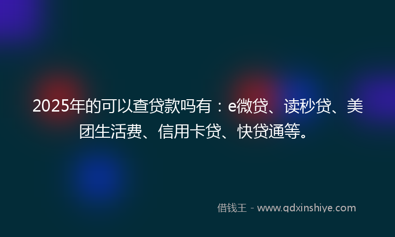 2025年的可以查贷款吗有:e微贷、读秒贷、美团生活费、信用卡贷、快贷通等。