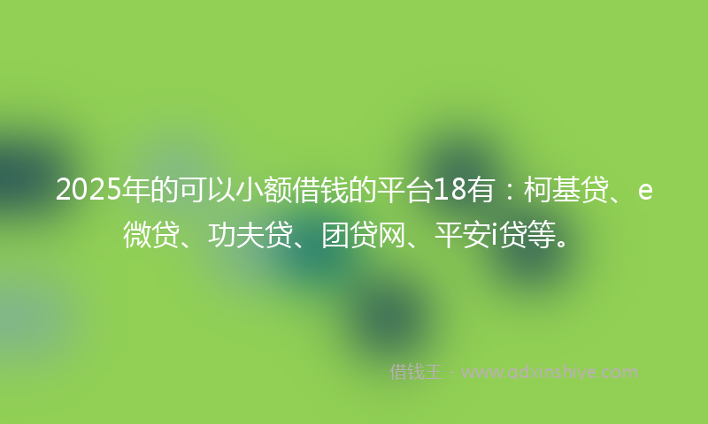 2025年的可以小额借钱的平台18有：柯基贷、e微贷、功夫贷、团贷网、平安i贷等。
