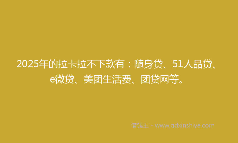 2025年的拉卡拉不下款有：随身贷、51人品贷、e微贷、美团生活费、团贷网等。