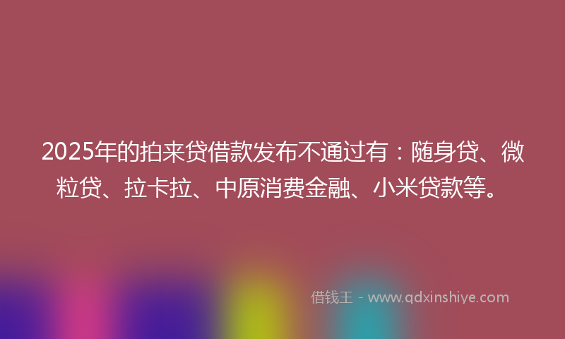 2025年的拍来贷借款发布不通过有：随身贷、微粒贷、拉卡拉、中原消费金融、小米贷款等。