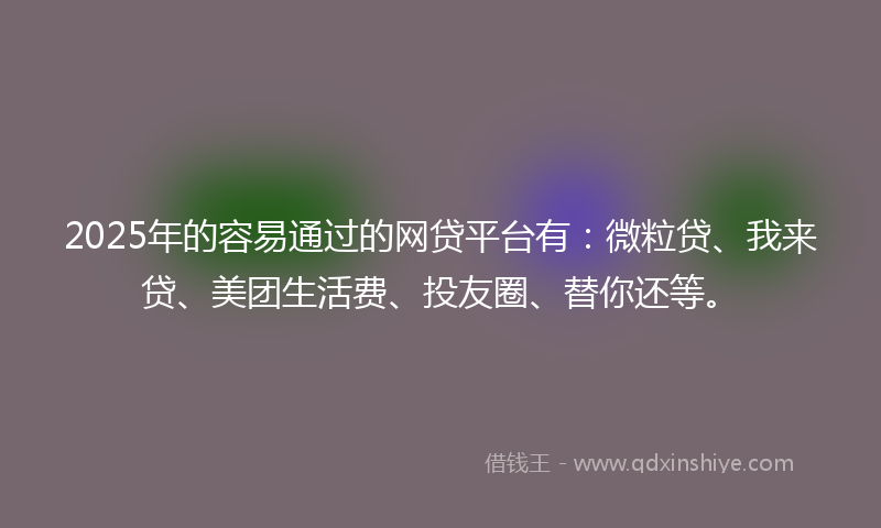 2025年的容易通过的网贷平台有：微粒贷、我来贷、美团生活费、投友圈、替你还等。