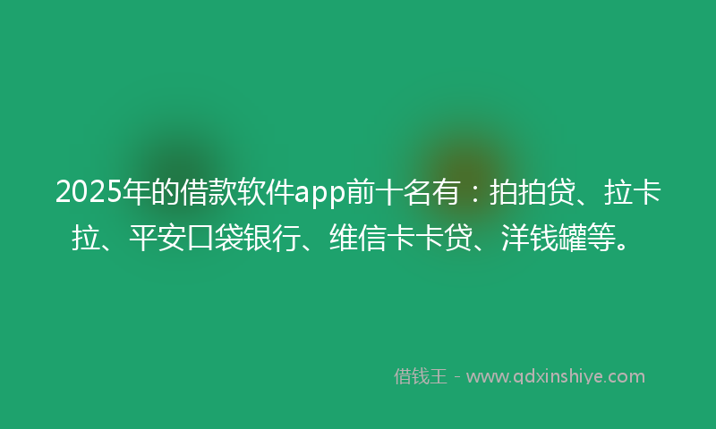 2025年的借款软件app前十名有：拍拍贷、拉卡拉、平安口袋银行、维信卡卡贷、洋钱罐等。