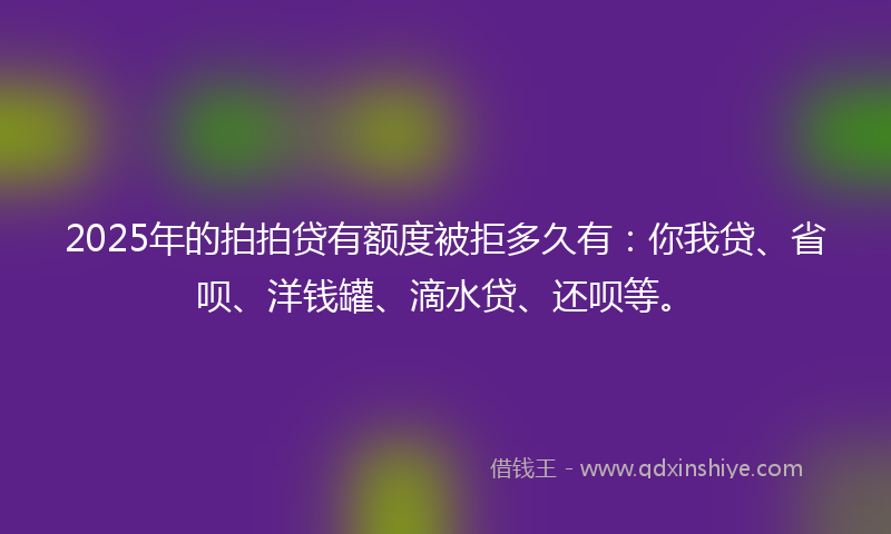 2025年的拍拍贷有额度被拒多久有：你我贷、省呗、洋钱罐、滴水贷、还呗等。