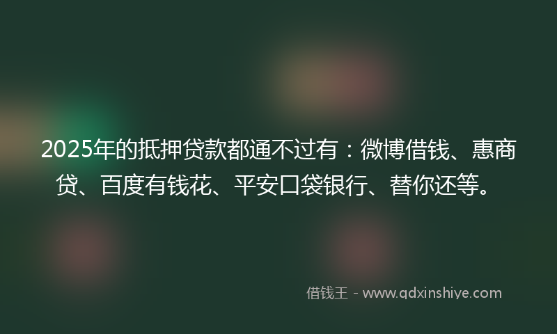 2025年的抵押贷款都通不过有：微博借钱、惠商贷、百度有钱花、平安口袋银行、替你还等。