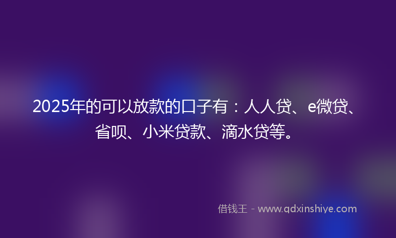 2025年的可以放款的口子有：人人贷、e微贷、省呗、小米贷款、滴水贷等。