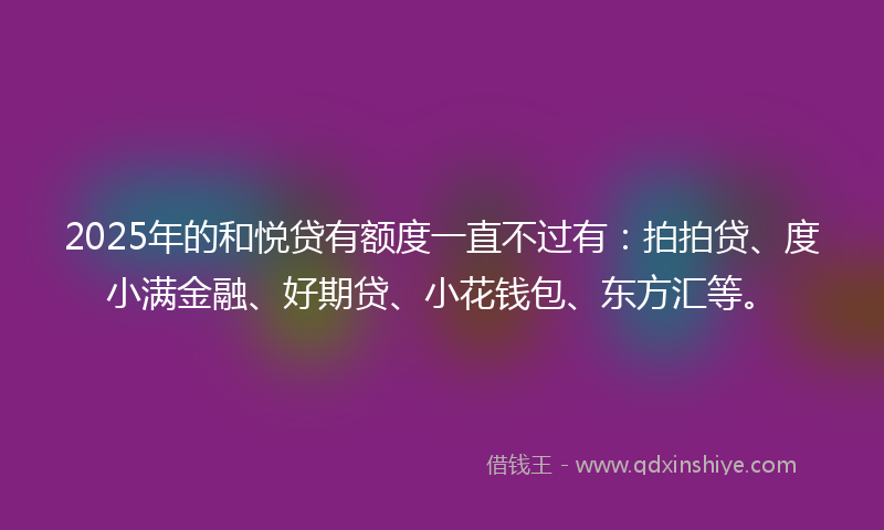 2025年的和悦贷有额度一直不过有：拍拍贷、度小满金融、好期贷、小花钱包、东方汇等。