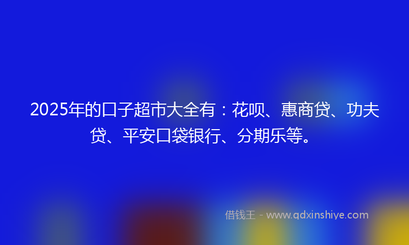 2025年的口子超市大全有：花呗、惠商贷、功夫贷、平安口袋银行、分期乐等。
