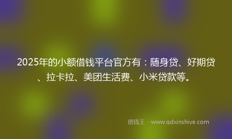 2025年的小额借钱平台官方有：随身贷、好期贷、拉卡拉、美团生活费、小米贷款等。