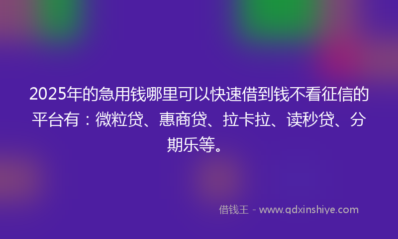 2025年的急用钱哪里可以快速借到钱不看征信的平台有：微粒贷、惠商贷、拉卡拉、读秒贷、分期乐等。